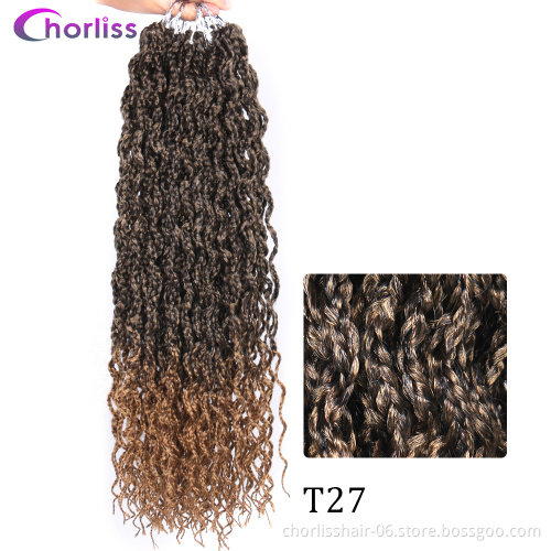 Hot Sale Ombre Brown Black Curly Synthetic  Box Braiding Hair For Black Woman Crochet Kinky Curly Braids Hair Extension